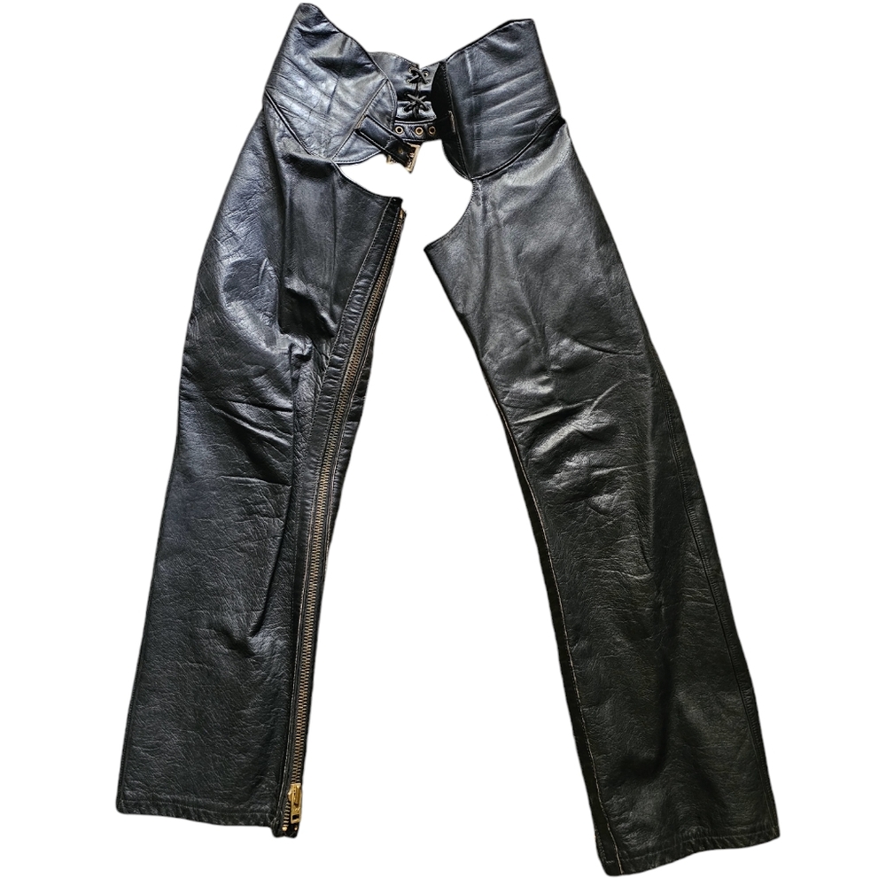 Vintage leather black adjustable‎ biker pants size S